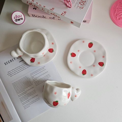 Strawberry Heart Handle Ceramic Mug