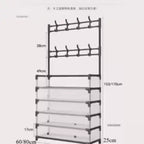 Meuble d'Entrée Multifonction avec Porte-Manteau – Armoire de Rangement 4 Tiroirs et Étagères à Chaussures
