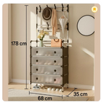 Meuble d'Entrée Multifonction avec Porte-Manteau – Armoire de Rangement 4 Tiroirs et Étagères à Chaussures