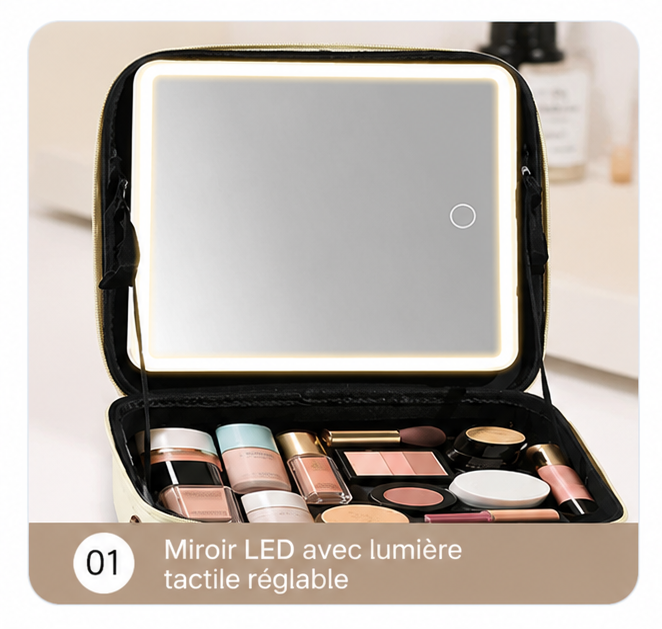 Trousse de Maquillage Intelligente avec Miroir LED – Grande Capacité, Élégante et Portable