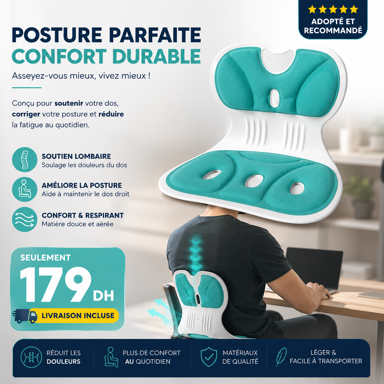 Siège Orthopédique Correcteur de Posture – Support Lombaire Ergonomique pour un Confort Quotidien