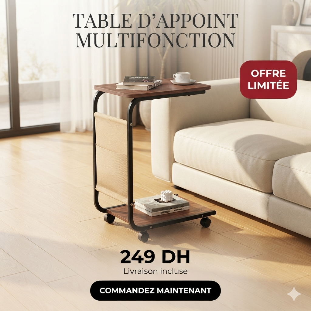 Table d'Appoint Multifonction à Roulettes – Design Moderne avec Rangement Intégré