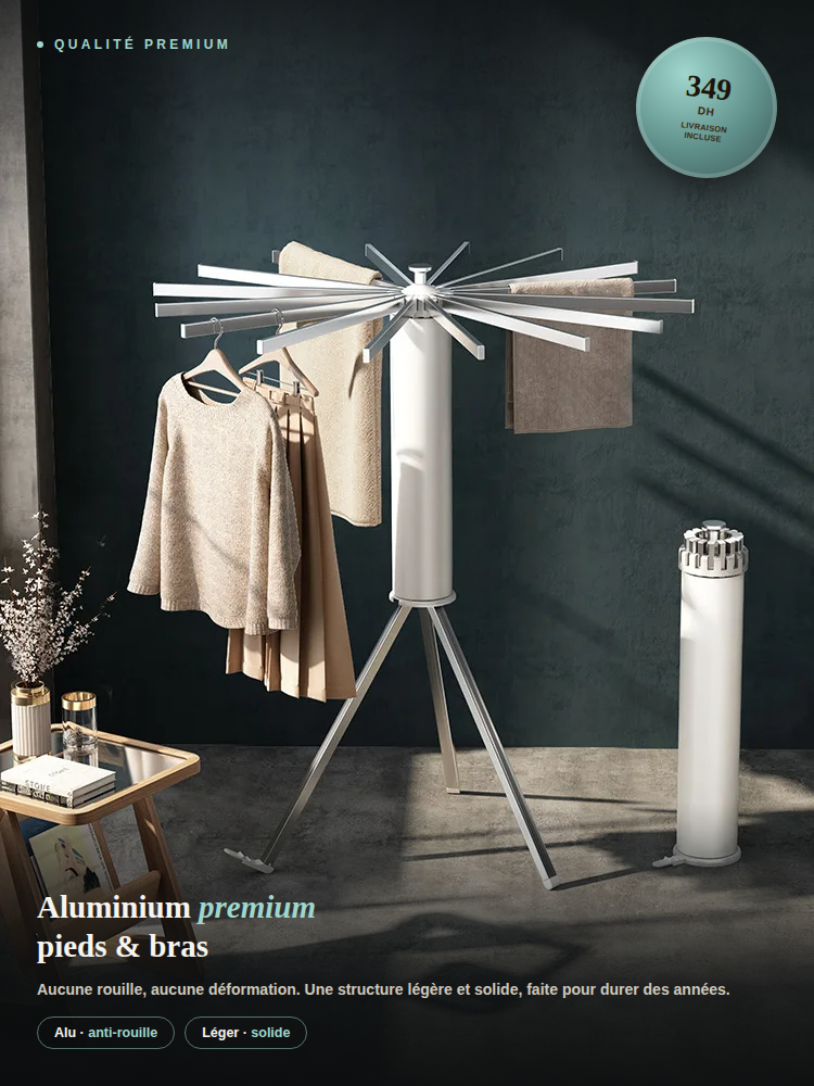 Étendoir à Linge Pliable 16 Bras en Aluminium – Grande Capacité et Gain d'Espace
