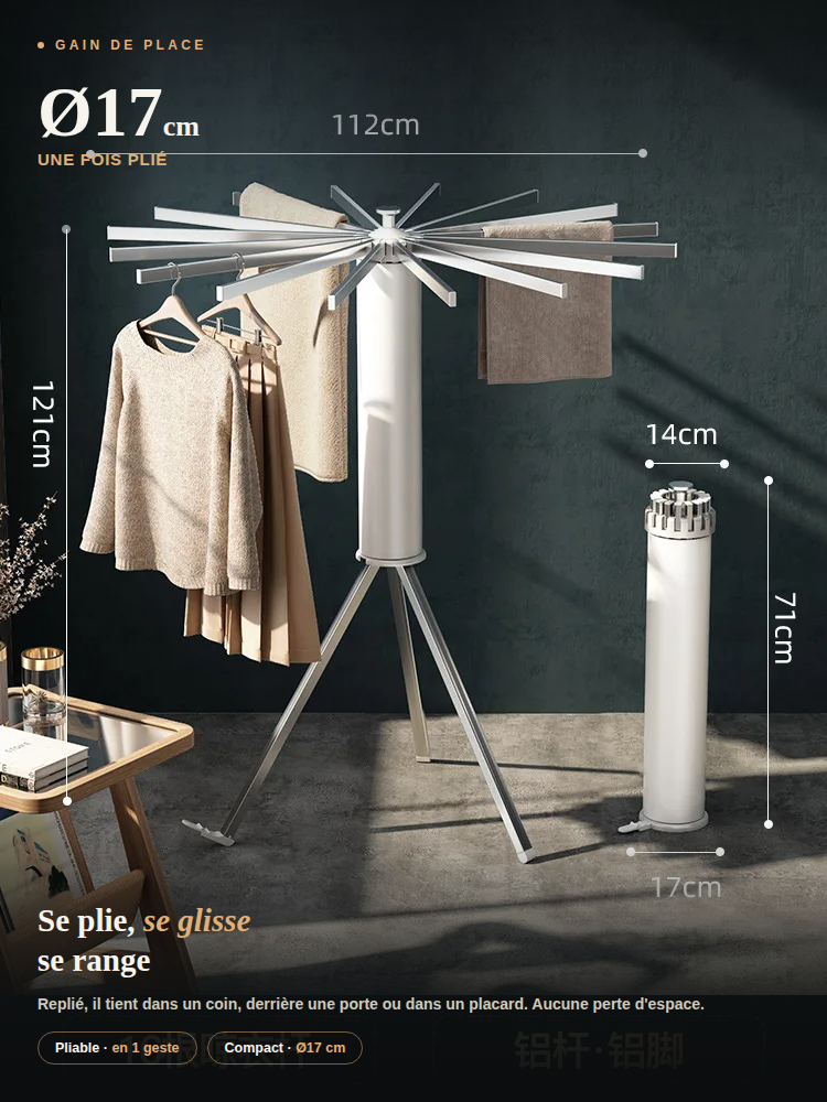 Étendoir à Linge Pliable 16 Bras en Aluminium – Grande Capacité et Gain d'Espace