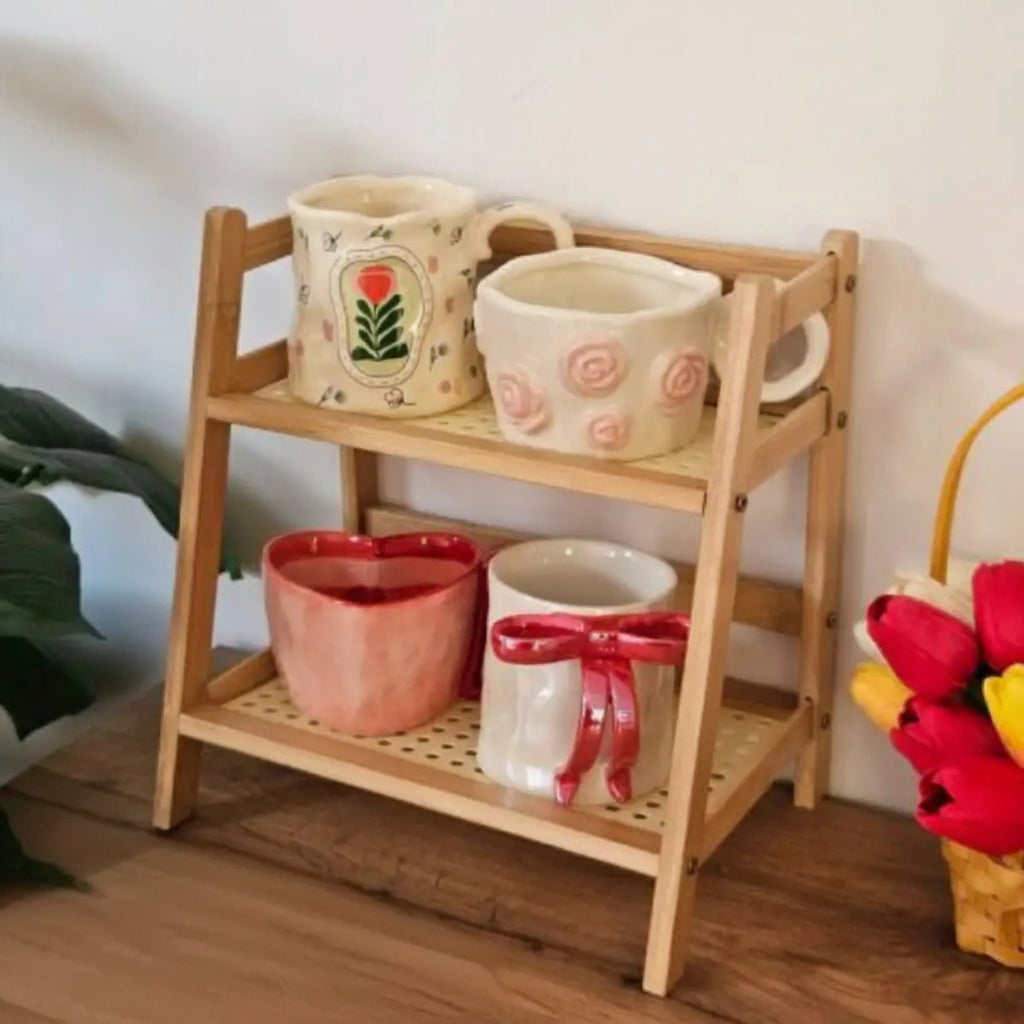 Elegant 3-Tier Wooden Mug Stand – Medium