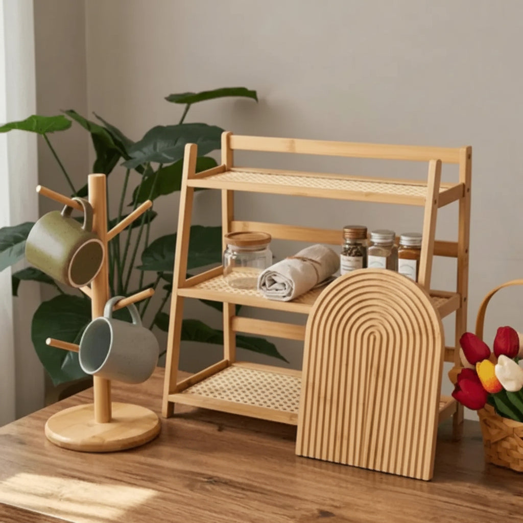 Elegant 3-Tier Wooden Mug Stand – Medium