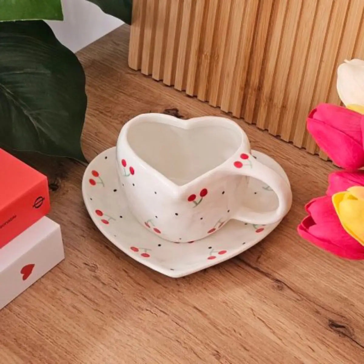 Cute Cherry Heart Ceramic Mug