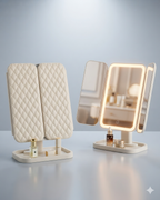 Miroir de Maquillage LED Pliable 3 Volets avec Organisateur de Cosmétiques – Élégant et Pratique