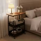 Chariot de Rangement Multifonction à Roulettes – Table d'Appoint 3 Niveaux avec Plateau en Bois