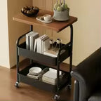 Chariot de Rangement Multifonction à Roulettes – Table d'Appoint 3 Niveaux avec Plateau en Bois